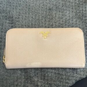 Prada Saffiano Zip Wallet in Light Taupe with Gold Hardware